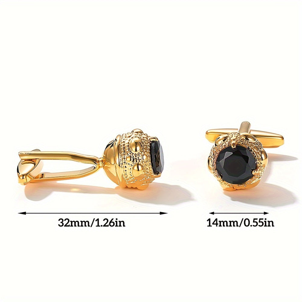 2pz Miglior Regalo e Set di Gemelli di Lusso Leggero Premium con Zirconia Nera | Gemelli da Camicia Francese | Gemelli per Matrimonio/Banchetto/Cerimonia/Affari
