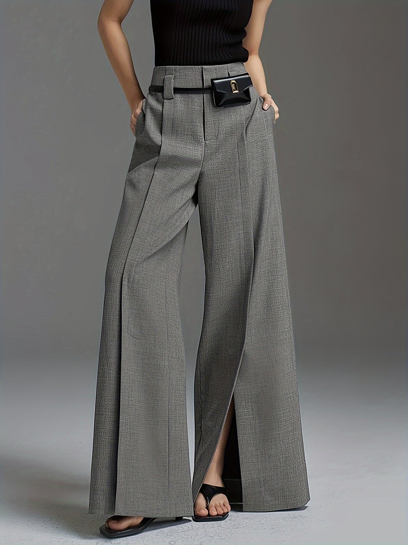 Women'S Elegant Wide-Leg Trousers - Non-Belted Pants with Elastic Waist, All-Season Formal & Everyday Pants for Office, Parties, Casual Outfits - Diqiuivy Professional Women'S Clothing, Party Attire, Smooth Texture, Office Wear, Stylish Bottoms