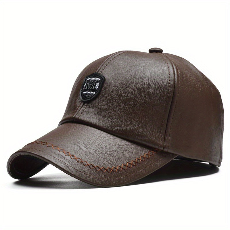 1 Cappello da baseball nero in pelle sintetica con visiera regolabile - Leggero, resistente e traspirante per attività all'aperto, viaggi, feste in spiaggia e abbigliamento casual, cappello da moda primaverile | Cappello da baseball regolabile | Equipaggi