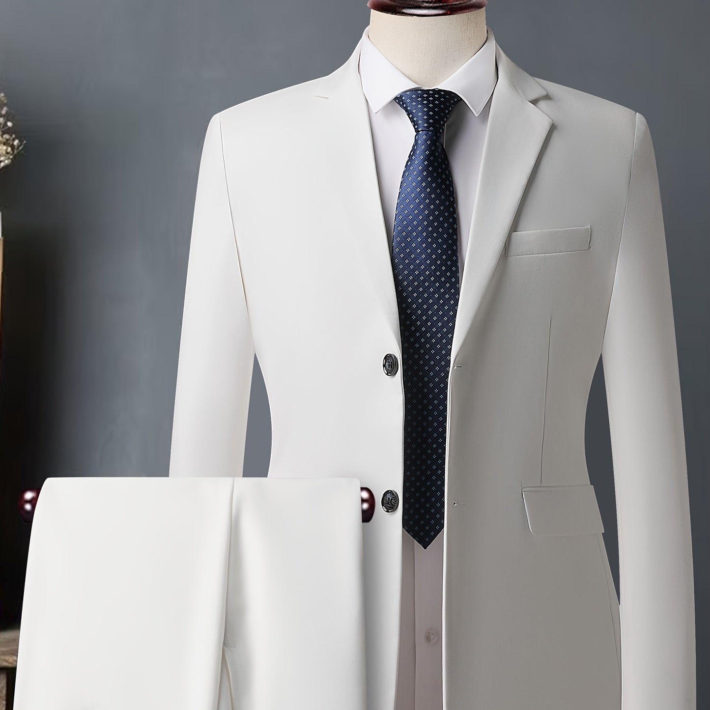Abito da uomo bianco di alta gamma - Resistente alle rughe, adatto per ufficio e feste, taglio sottile con design doppiopetto, maniche lunghe, tessuto viscosa, perfetto per eventi formali, abbigliamento formale|Abito sottile|Tessuto viscosa