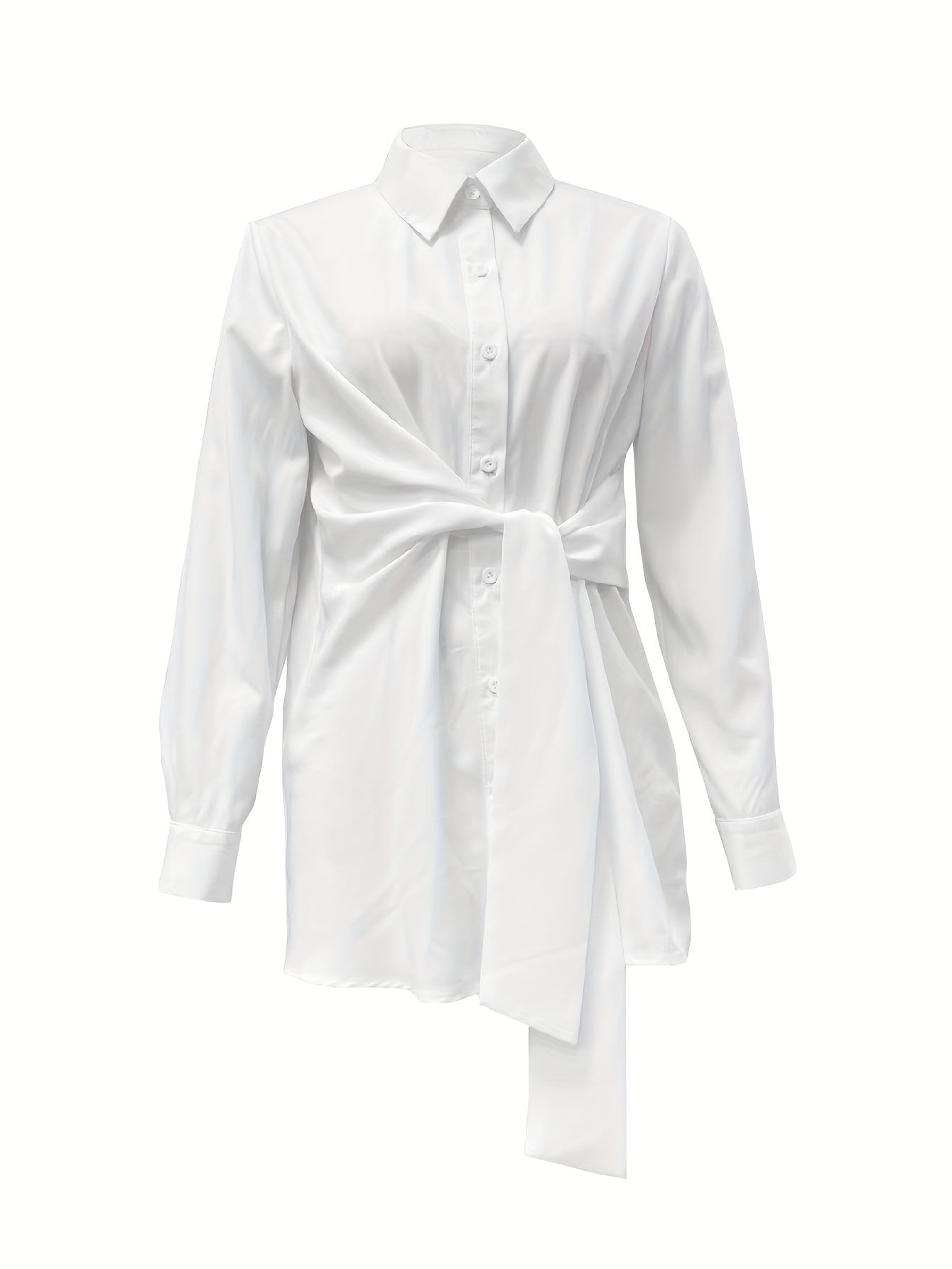 Women'S Casual Solid Color Long Sleeve Shirt, 100% Polyester, Lapel Collar, Button Front, All Season Woven Fabric, 117 gsm - Versatile Adult Shirting