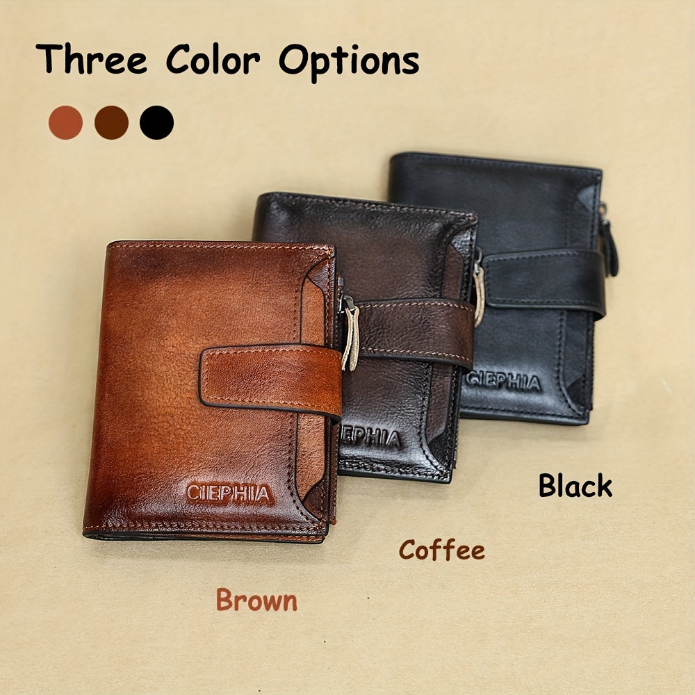 1pz Portafoglio Uomo CIEPHIA in Vera Pelle - Blocco RFID Antifurto, Marrone Scuro (Dark Tan), con Chiusura a Zip, 17 Tasche per Carte, Scomparto Monete e Finestra ID – Multi-Compartimenti Resistente ed Elegante Ideale come Regalo di San Valentino, Festa d