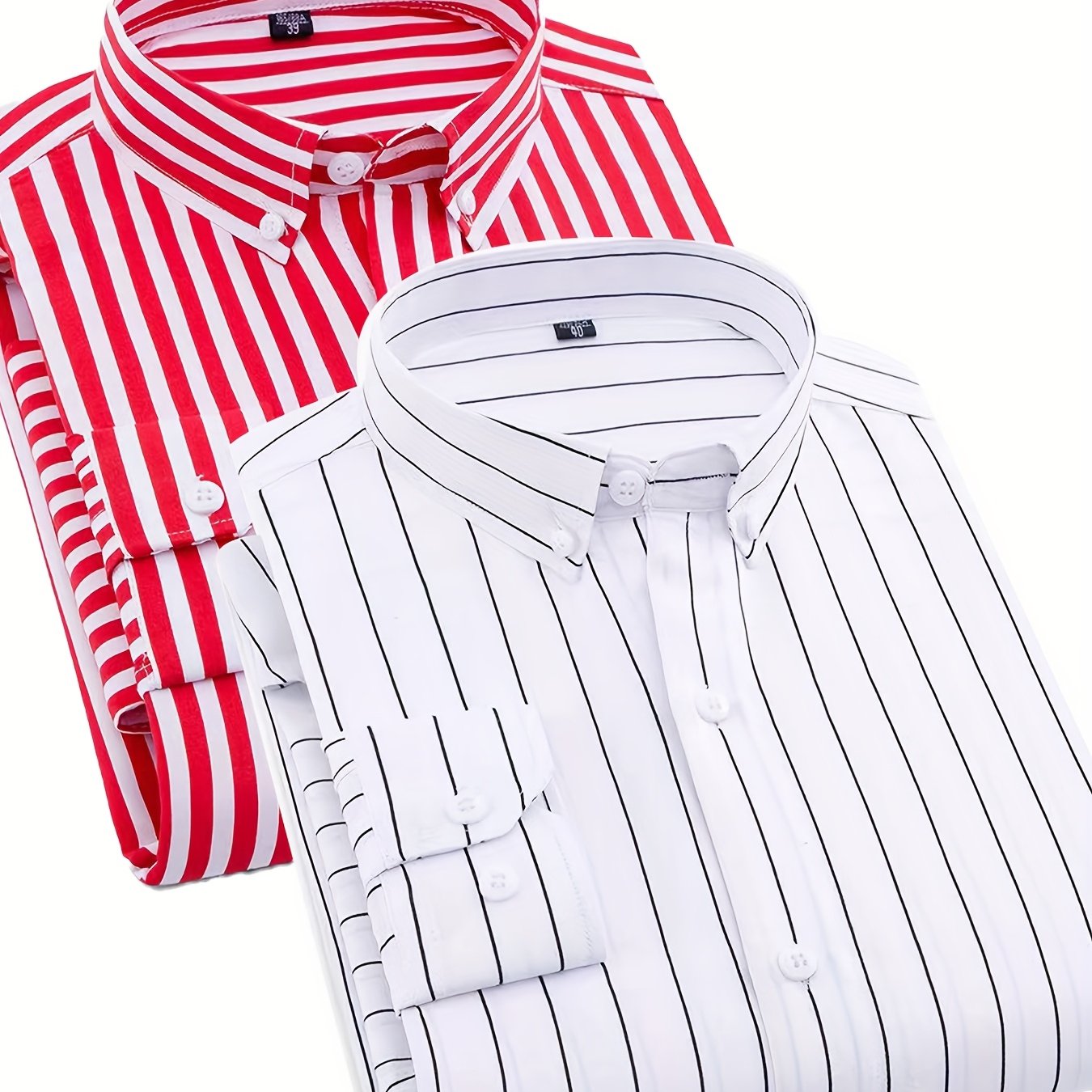 1+1pz Camicia Uomo a Righe con Maniche Lunghe - Colletto Casual, Tessuto Leggero, Ideale per Vacanze al Mare, Appuntamenti e Regali, Top Classico a Righe