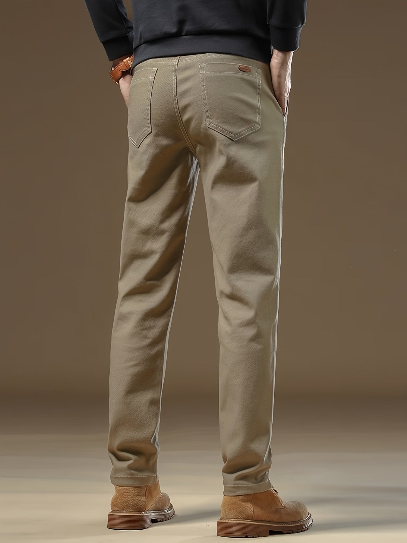 Pantaloni Casual Uomo in Cotone Pesante con Vita Elastica - Beige Tinta Unita, Gamba Larga e Passanti per Cintura, Morbidi Comodi da Inverno Ideali per Ufficio, Eventi Formali & Abbigliamento Quotidiano, Lavabile a Macchina (Lunghezza Regolare)