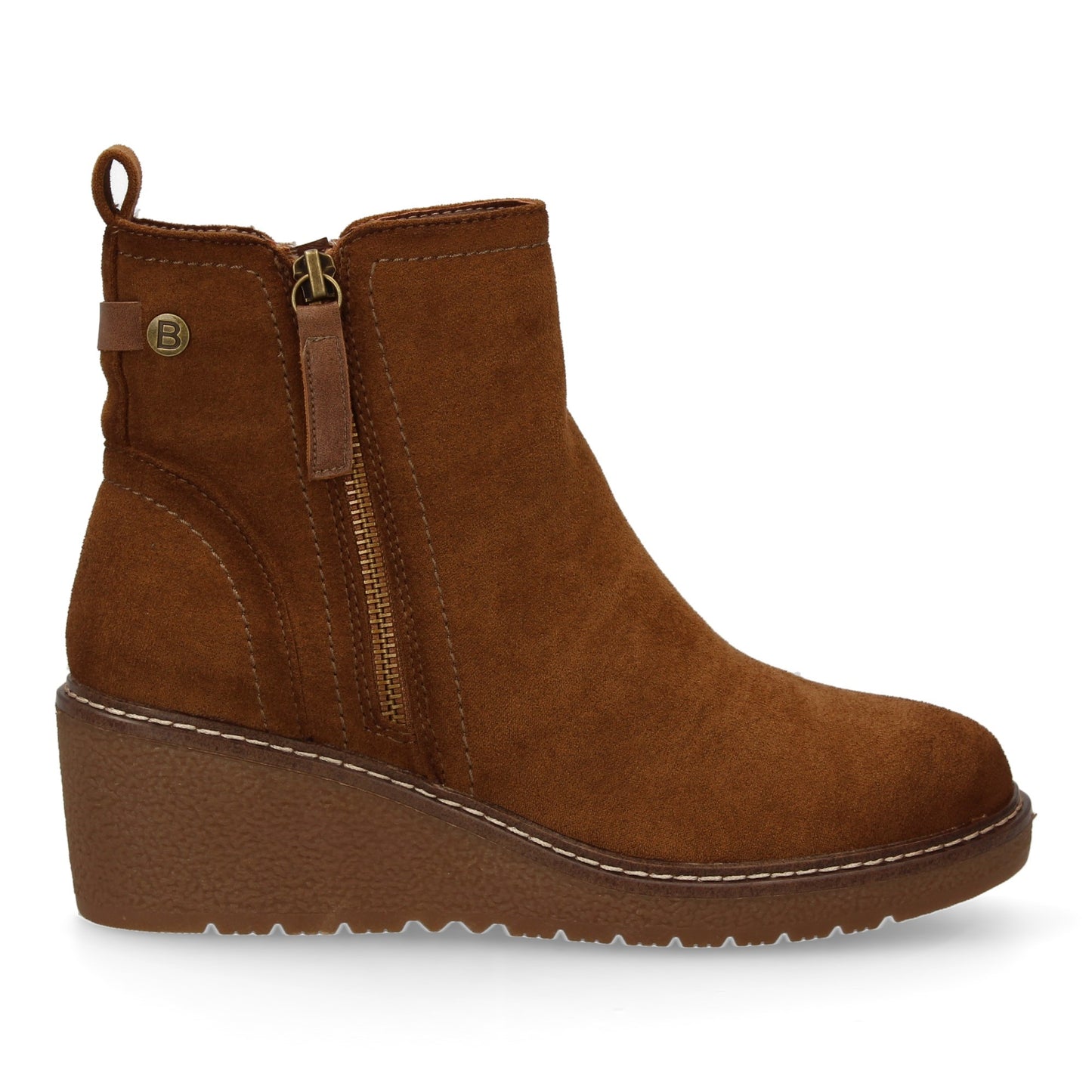 Stivaletto con Zeppa Donna, Design Comodo ed Elegante. Dettagli Cuciti con Chiusura a Cerniera e Linguetta Posteriore. Perfetto per Autunno e Inverno
