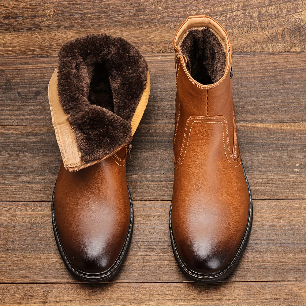 Stivali Termici Da Uomo Con Cerniere, Stivali Foderati In Pelliccia Sintetica, Scarpe Da Passeggio Casual, Stile Preppy