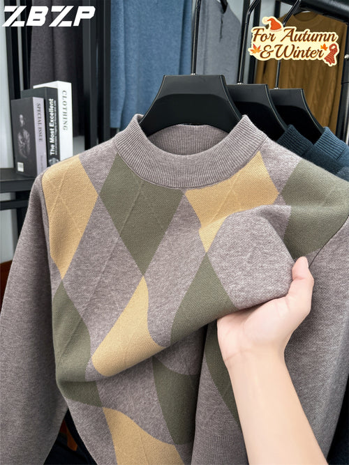 Maglione Autunno-Inverno Uomo ZBZP, Pullover Casual a Mezza Collo Caldo e Moda per Uomini di Media Età