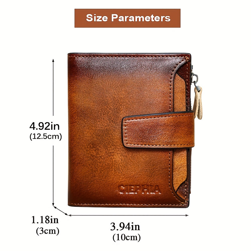 1pz Portafoglio Uomo CIEPHIA in Vera Pelle - Blocco RFID Antifurto, Marrone Scuro (Dark Tan), con Chiusura a Zip, 17 Tasche per Carte, Scomparto Monete e Finestra ID – Multi-Compartimenti Resistente ed Elegante Ideale come Regalo di San Valentino, Festa d