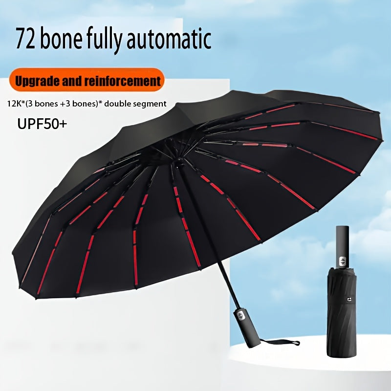 1Cp72 Ombrello Automatico con 72 Ribs Rinforzati, Adatto per Uomini e Donne, Pieghevole, Portatile e Durevole con .