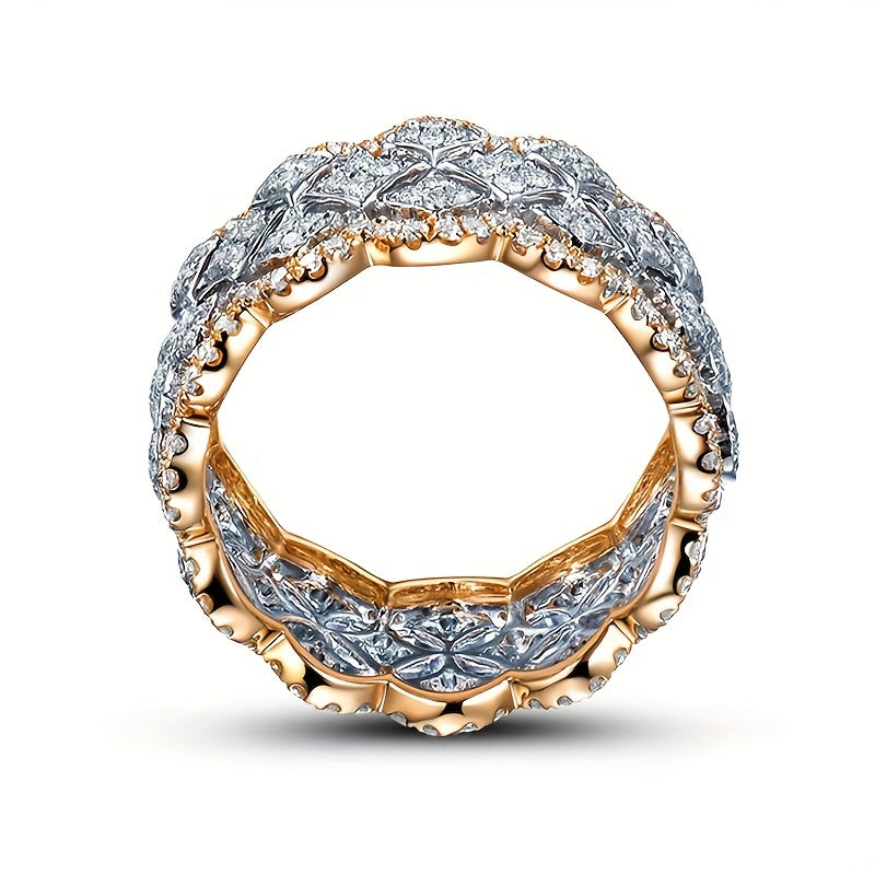1pc YOUHAOCC Anello Lussuoso in Tono Dorato con Motivo Floreale Scavato e Zirconia Scintillante - Design Geometrico Elegante, Versatile per l'Uso Quotidiano & Occasioni Speciali