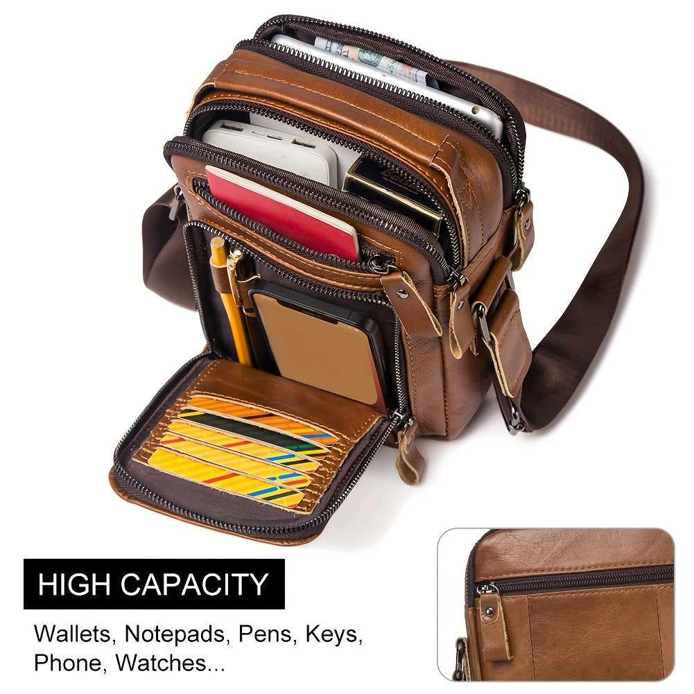 Zaino a Tracolla Uomo HUMERPAUL in Vera Pelle - Convertibile Zaino/Clutch, Chiusura con Cerniera Frontale, Spalline Regolabili (100cm), Tasche Laterali - Marrone Caffè per Lavoro, Viaggi e Uso Quotidiano - Borsa Design Resistente e Facile da Pulire