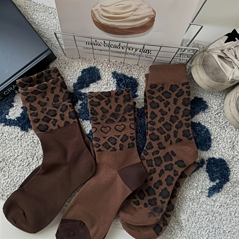 3 Paia di Calzini alla Caviglia per Donna con Stampa Leopardo, Tessuto Elasticizzato in Poliestere, Lavabile in Lavatrice, Casual ed Elegante, Design Giocoso con Animali per Autunno e Inverno, Utilizzo Interno/Esterno, Calzini con Stampa Leopardo