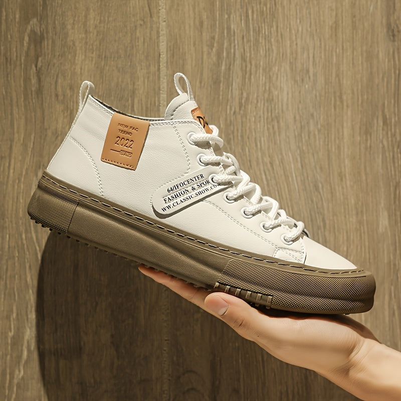 Scarpe da Uomo a Mezza Gamba con Lacci - Suola in Gomma Morbida e PU, Tomaia Sintetica (Marrone/Beige) - Adatte a Tutti i Terreni per Casual, Ufficio e Outdoor - Design Versatile con Punta Tonda - Durevoli