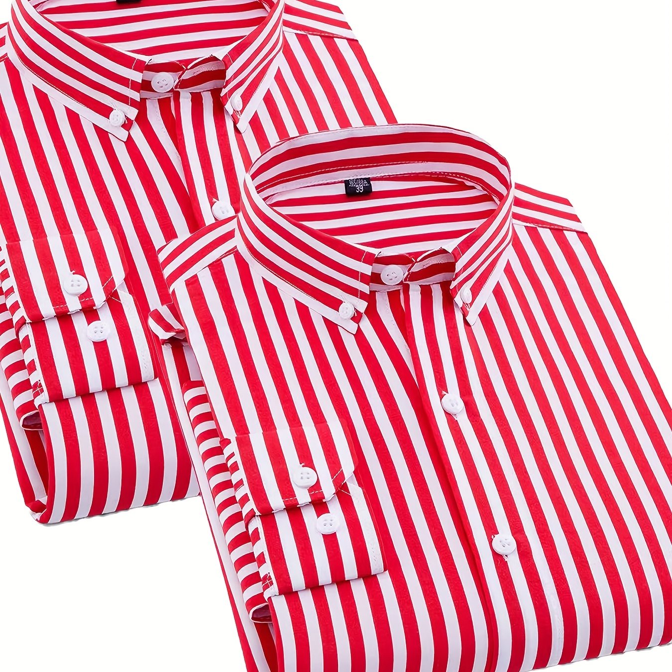 1+1pz Camicia Uomo a Righe con Maniche Lunghe - Colletto Casual, Tessuto Leggero, Ideale per Vacanze al Mare, Appuntamenti e Regali, Top Classico a Righe
