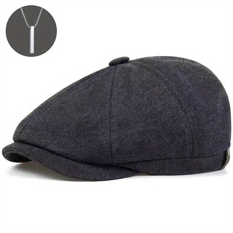 2-Pack: 1 Cappello più 1 Collana, Cappello Newsboy per Uomo, Cappello Tweed Gatsby, Cappello Ivy Cabbie, Cappello da Golf con Cima Piana per Padre, Donna, Unisex