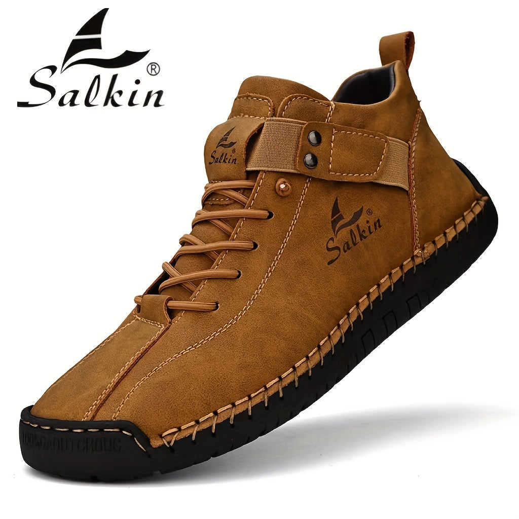 Stivali Casual da Uomo Taglie Forti Fatti a Mano - Verde Oliva, Tomaia Sintetica Resistente & Suola in Gomma, Scarpe Comode per Esterni & Escursionismo con Chiusura a Strappo, Stivali da Trekking