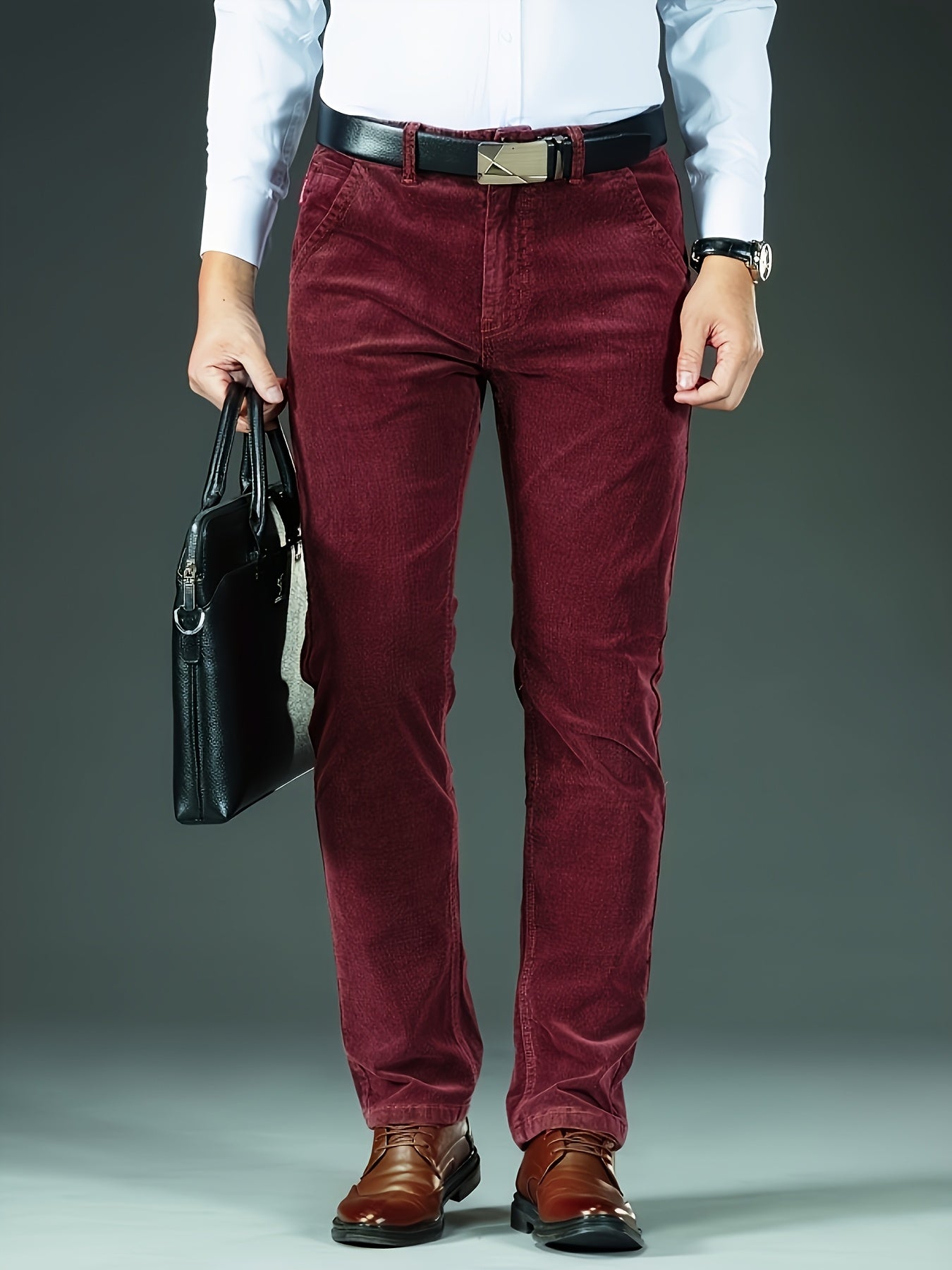Uomo Pantaloni Slim-Fit a Gamba Dritta - Tuta Ufficio e Casual per Tutte le Stagioni, Lavabili in Lavatrice - Marrone Elegante, Design Versatile, Finitura di Alta Qualità, Abbigliamento Business