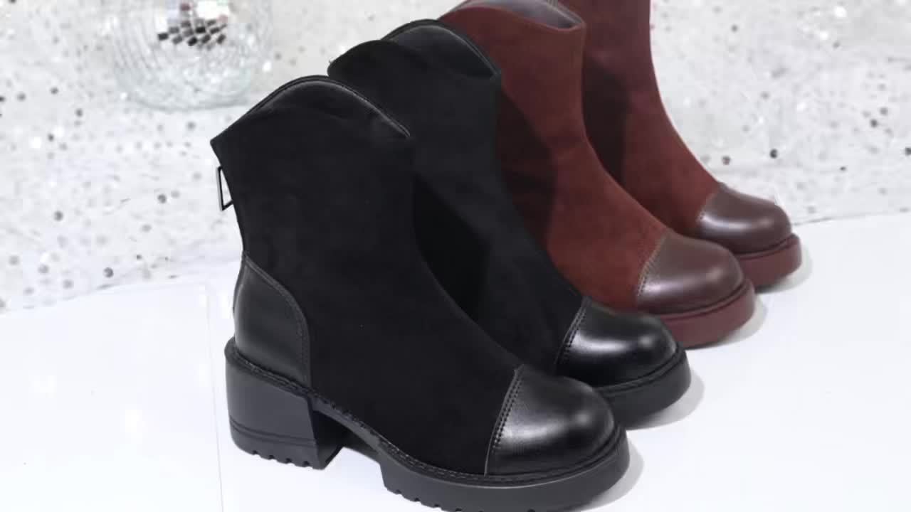 Stivali con plateau grossi da donna - Chiusura slip-on, soletta imbottita e suola in gomma antiscivolo - Scarpe per tutte le stagioni, quotidiane e formali - Stivali eleganti da donna, stivali da signora, calzature casual, calzature alla moda, amanti dell