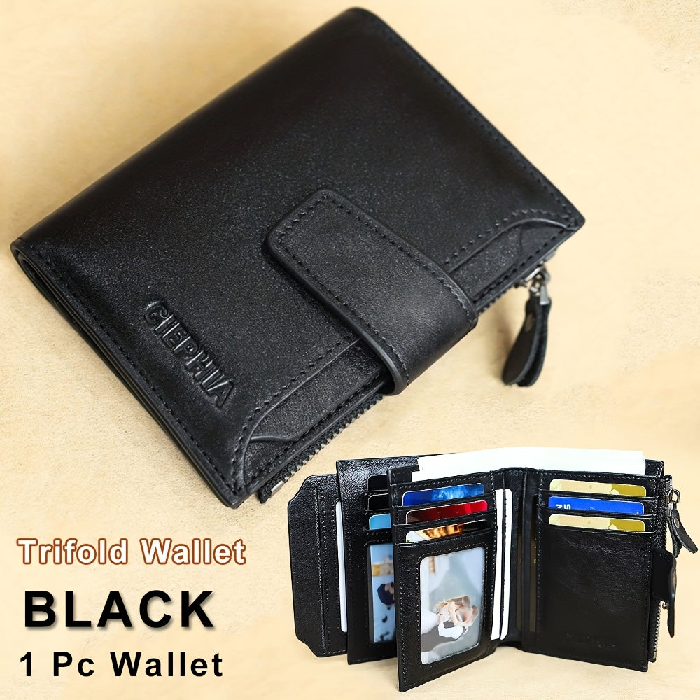 1pz Portafoglio Uomo CIEPHIA in Vera Pelle - Blocco RFID Antifurto, Marrone Scuro (Dark Tan), con Chiusura a Zip, 17 Tasche per Carte, Scomparto Monete e Finestra ID – Multi-Compartimenti Resistente ed Elegante Ideale come Regalo di San Valentino, Festa d
