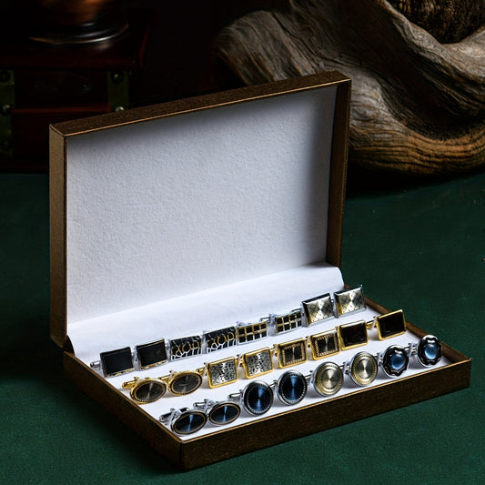 Set di 12 paia di gemelli da polsino da uomo - Eleganti gemelli in ferro intrecciato con dettagli a spirale e settoriale, perfetti come regalo per Natale, Ringraziamento, Festa del papà, include confezione regalo, gemelli da polsino per uomo, regalo per u