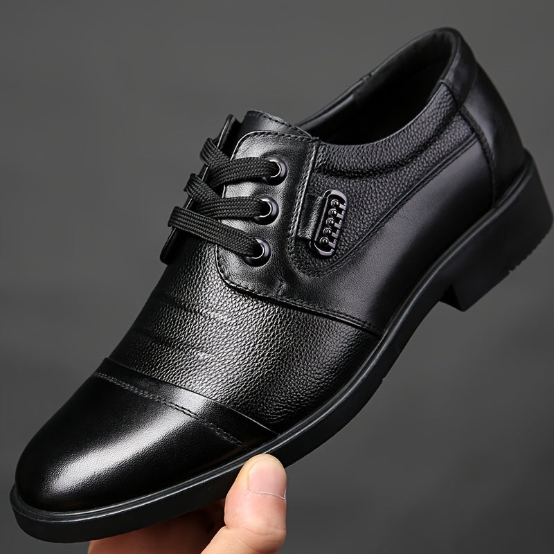 Scarpe Derby da uomo in pelle pieno fiore a tinta unita, comode suola in gomma antiscivolo, scarpe da abito casual resistenti, calzature da uomo