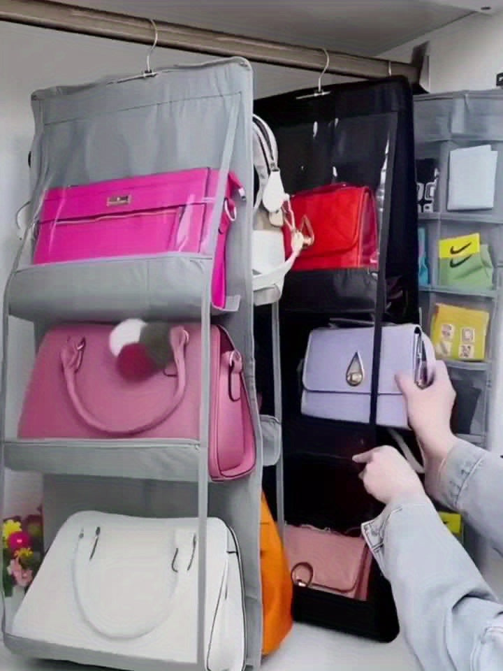 Organizzatore per borse da appendere con tasca, tessuto Oxford inodore, scaffale pieghevole risparmio spazio per armadio