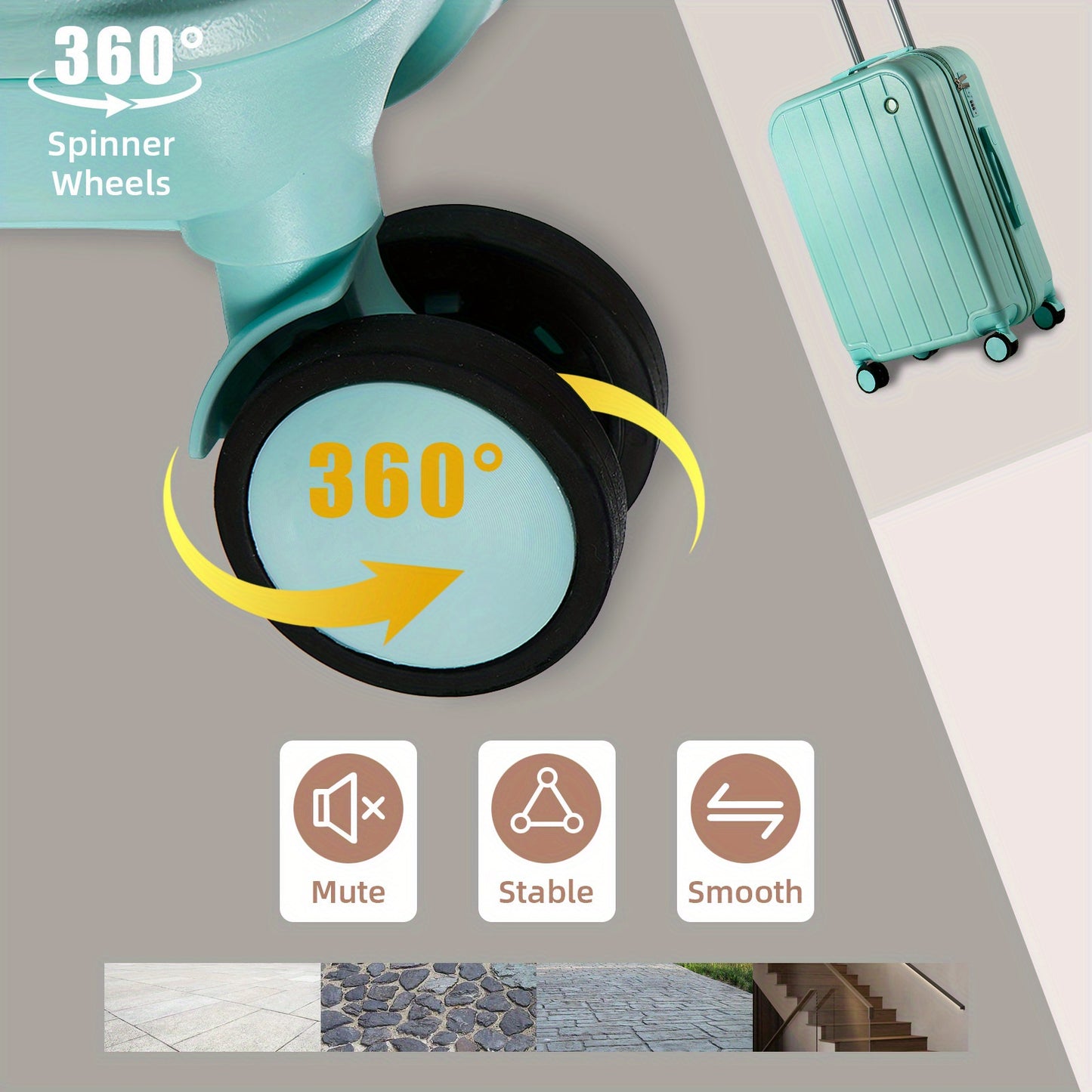 Valigia da Viaggio pz: Set di 3 Pezzi con Ruote Girevoli, Valigie Eleganti in Verde Pratico per Viaggi, Include Valigie Premium da 14/20/28 Pollici