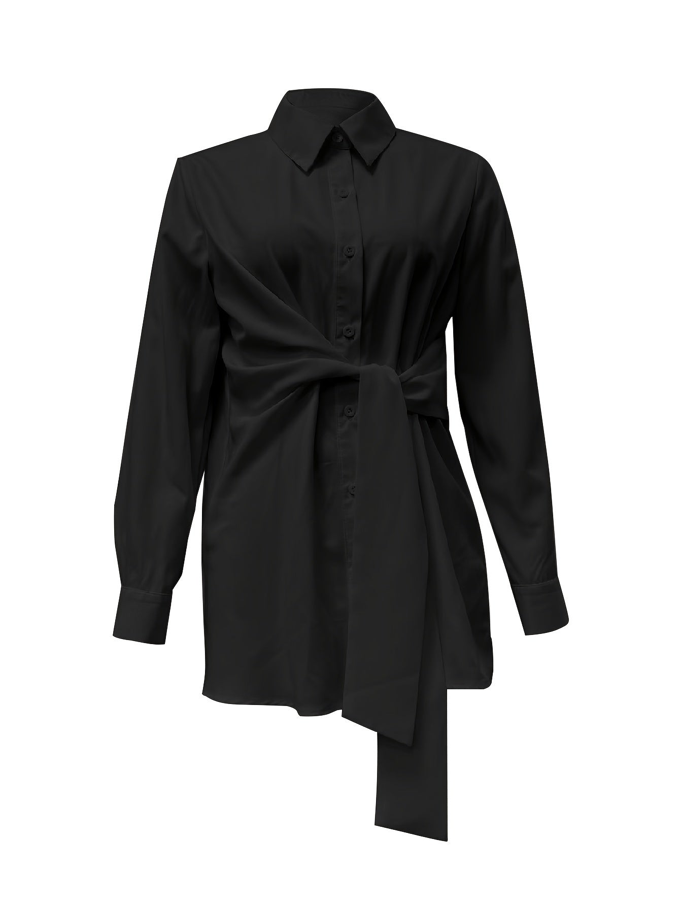 Women'S Casual Solid Color Long Sleeve Shirt, 100% Polyester, Lapel Collar, Button Front, All Season Woven Fabric, 117 gsm - Versatile Adult Shirting