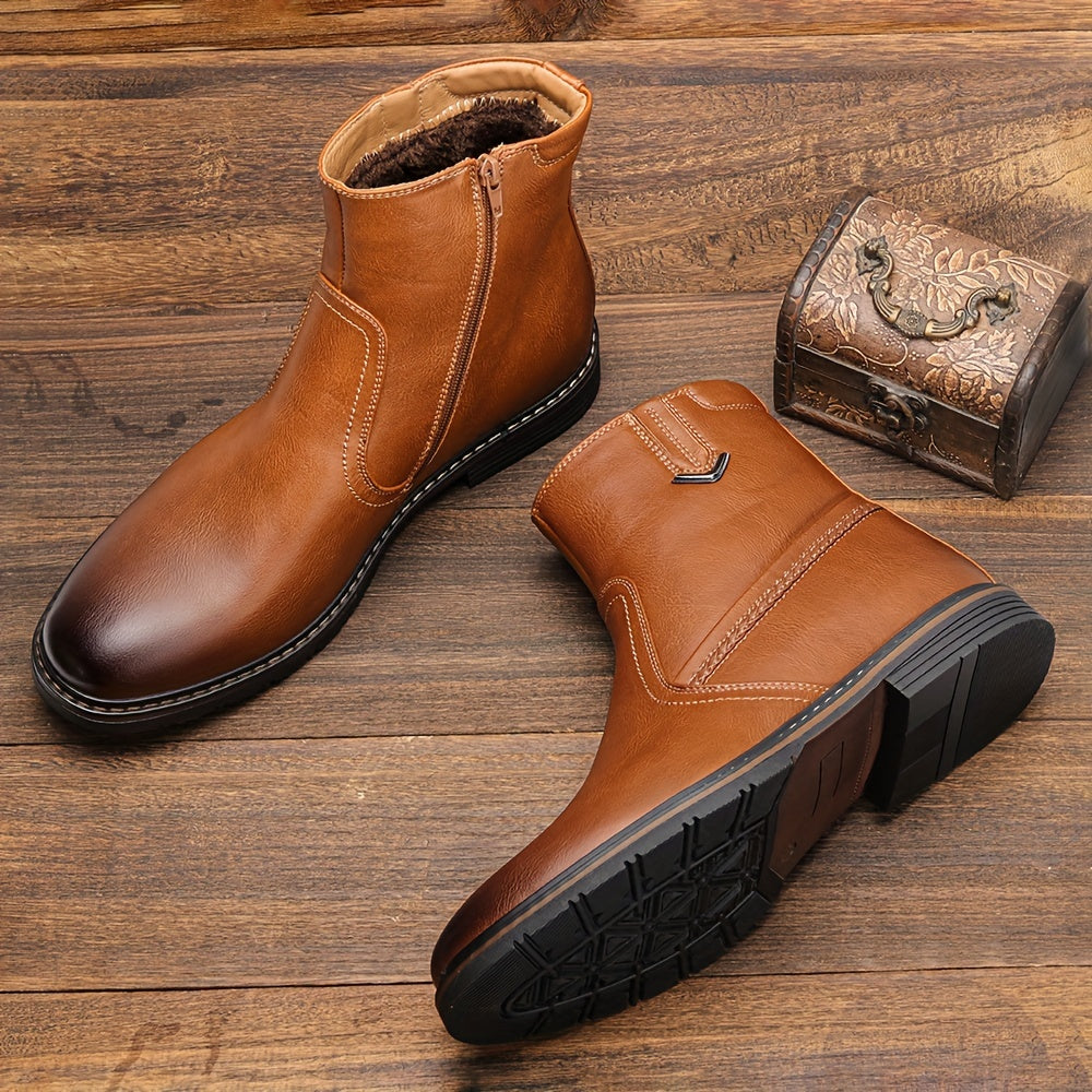 Stivali Termici Da Uomo Con Cerniere, Stivali Foderati In Pelliccia Sintetica, Scarpe Da Passeggio Casual, Stile Preppy