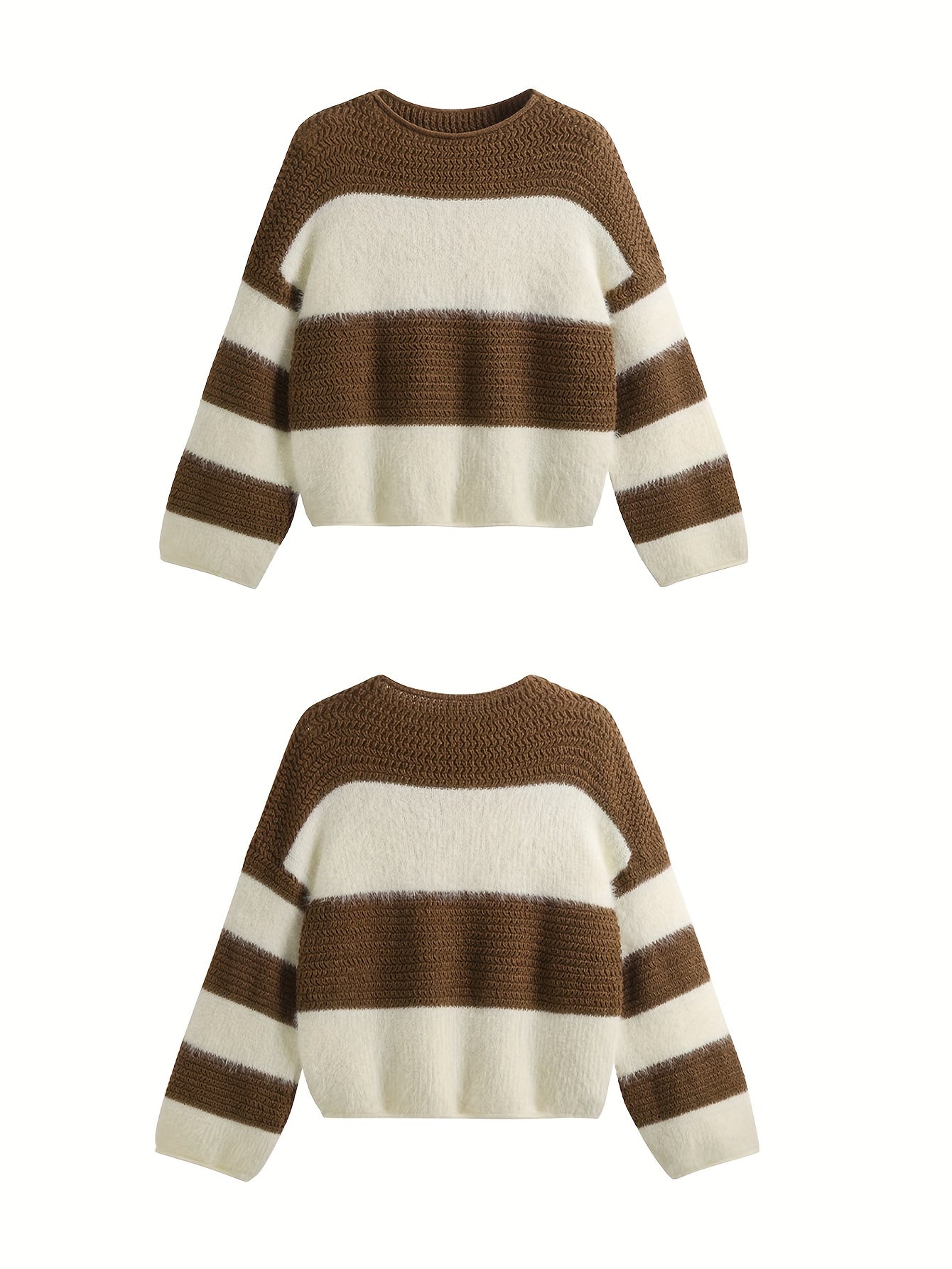 Set di maglione a righe e gonna nera per donna - Abbigliamento accogliente per autunno/inverno, dettaglio con cerniera, look casual chic, abbigliamento casual chic|Modello a righe|Chiusura con cerniera, set di maglione