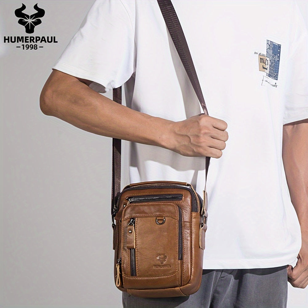 Zaino a Tracolla Uomo HUMERPAUL in Vera Pelle - Convertibile Zaino/Clutch, Chiusura con Cerniera Frontale, Spalline Regolabili (100cm), Tasche Laterali - Marrone Caffè per Lavoro, Viaggi e Uso Quotidiano - Borsa Design Resistente e Facile da Pulire