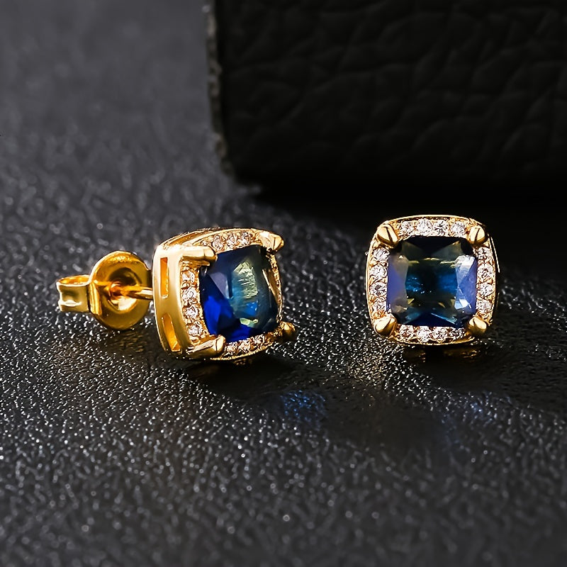 1 Paio di Orecchini a Spilla Quadra Eleganti ICEDCHICS, Zirconia Sintetica, Staffa in Acciaio Inossidabile, Base in Rame, Non Magnetici, Gioielli alla Moda per Uomini e Donne