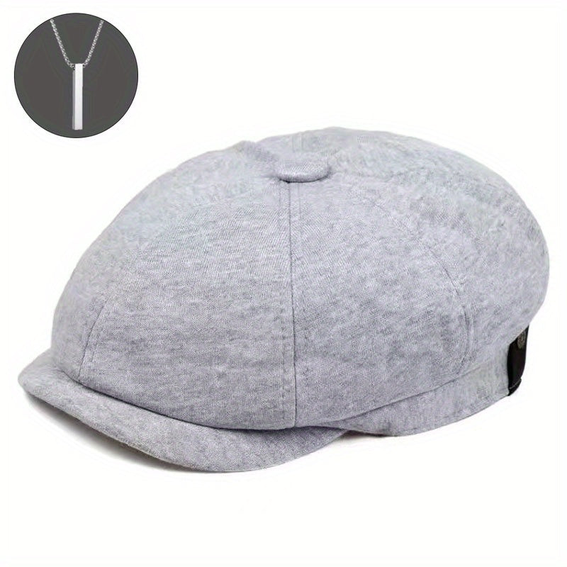 2-Pack: 1 Cappello più 1 Collana, Cappello Newsboy per Uomo, Cappello Tweed Gatsby, Cappello Ivy Cabbie, Cappello da Golf con Cima Piana per Padre, Donna, Unisex