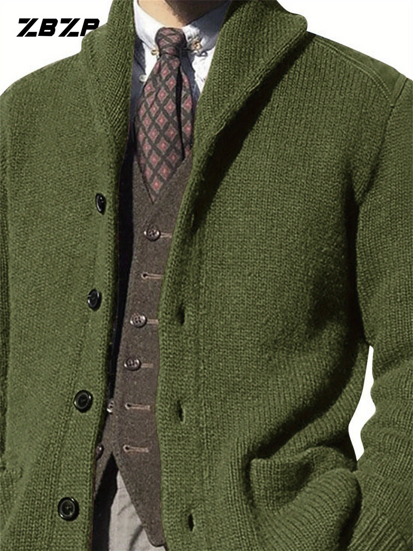 Maglione Uomo ZBZP Marrone con Bottoni - Cappotto in Maglia Pesante con Collo Alto, Modello A339 per Occasioni Formali e Casual Invernali, Comodo da Indossare Ogni Giorno, Taglio Classico Largo e Tessuto Resistente