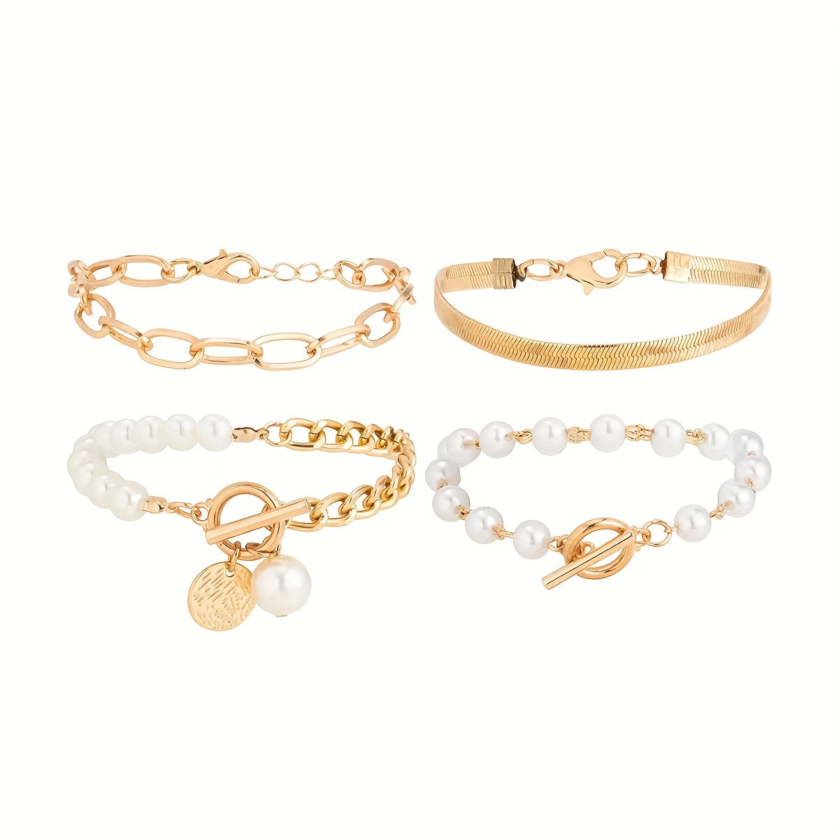 4 Pezzi Set di Bracciali a Strati con Perline Dorate per Donne - Catene Intrecciate e Charm, Gioie Multistrato Impilabili Stile Casual o Resort Boho (Nessuna Manutenzione Richiesta) – Look Aggiornabile in Ogni Temporata, Bracciali per Donne, Braccialetto