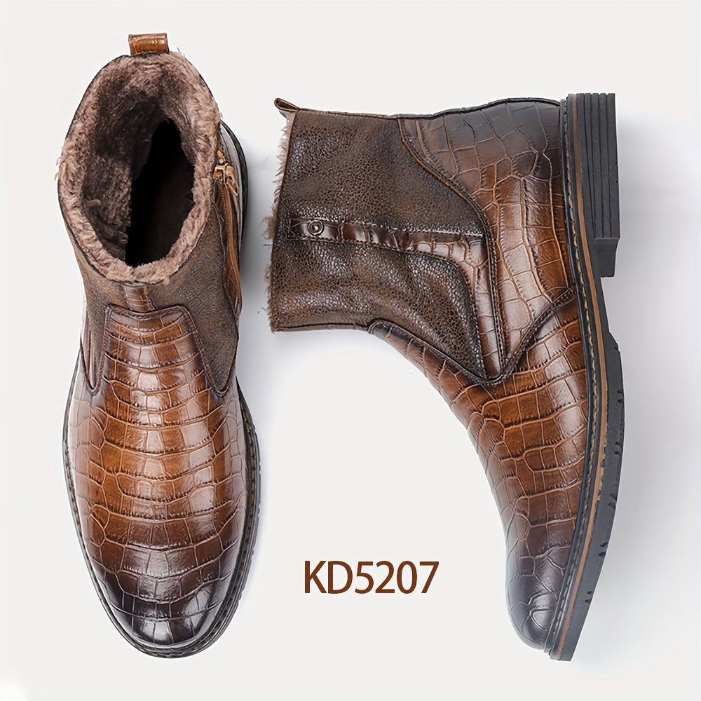 Stivali Termici Da Uomo Con Cerniere, Stivali Foderati In Pelliccia Sintetica, Scarpe Da Passeggio Casual, Stile Preppy