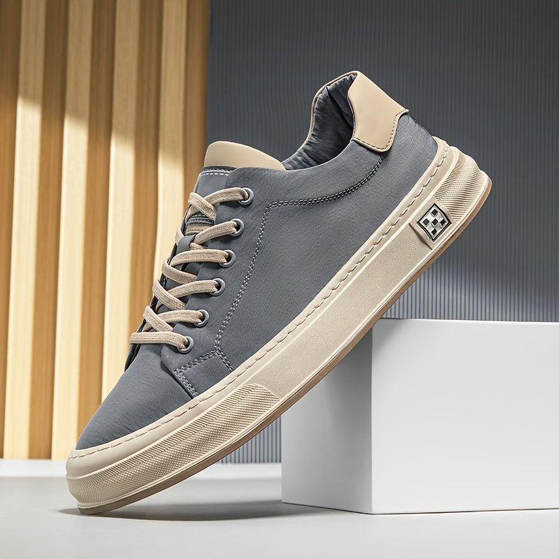 Scarpe da ginnastica basse in mesh traspirante per uomo - Scarpe casual e business casual leggere con chiusura a lacci, colorazione grigia e beige, suola in gomma per comodità durante tutto il giorno, calzature casual per tutti i giorni, scarpe da ginnast