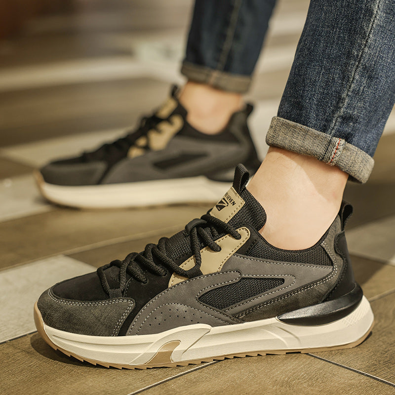 Scarpe da Ginnastica Invernali Uomo Retro di Alta Qualità - Suola Spessa e Resistente, Tomaia in PU Beige & Nero con Lacci Bassa, Ideali per Palestra o Casuale (Autunno/Inverno)