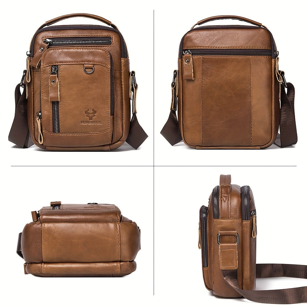 Zaino a Tracolla Uomo HUMERPAUL in Vera Pelle - Convertibile Zaino/Clutch, Chiusura con Cerniera Frontale, Spalline Regolabili (100cm), Tasche Laterali - Marrone Caffè per Lavoro, Viaggi e Uso Quotidiano - Borsa Design Resistente e Facile da Pulire
