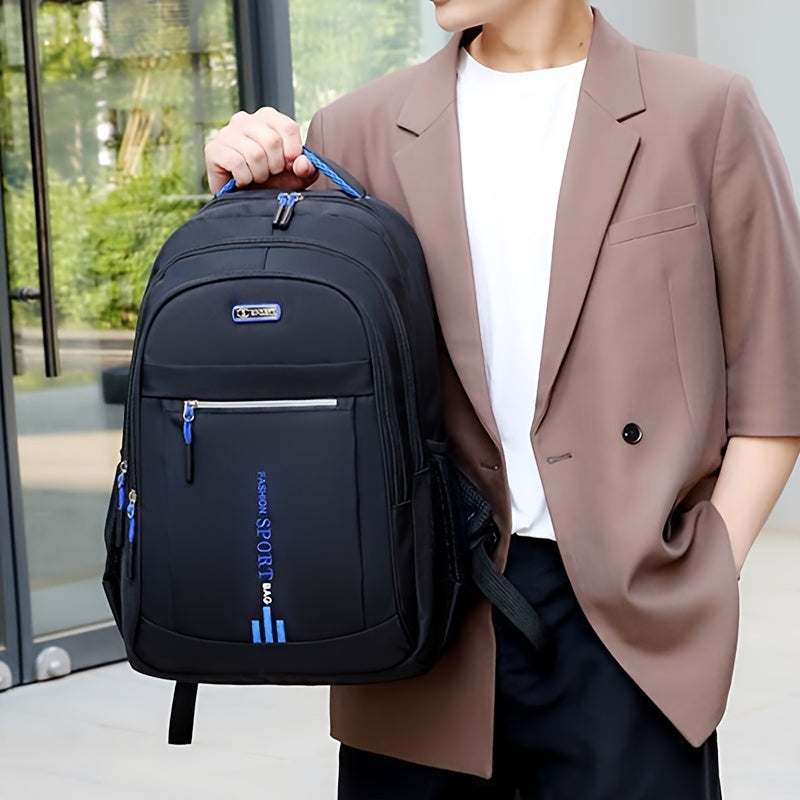Zaino da Viaggio di Grande Capacità per Uomini - Nylon Resistente, Spallacci Regolabili, Borsa Multiscomparti per Affari e Scuola, Nero, Zaino da Viaggio