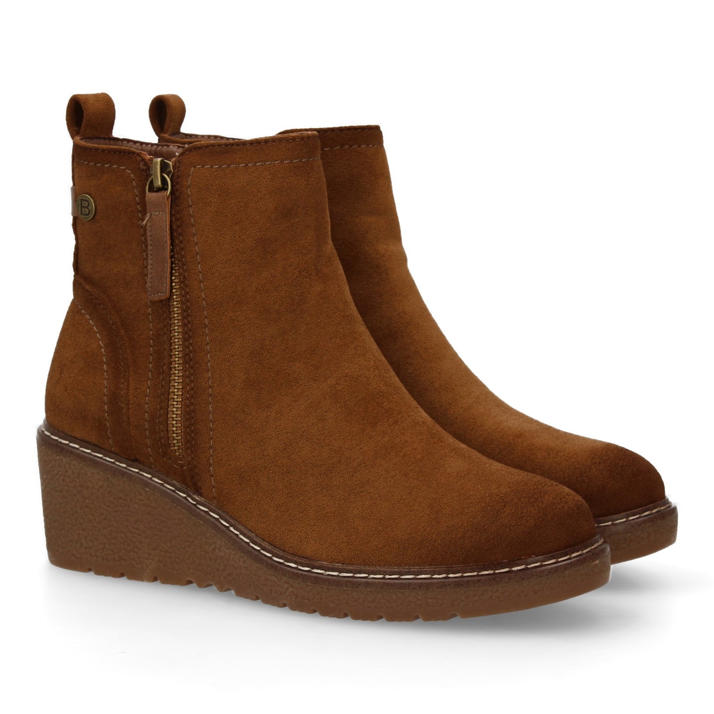 Stivaletto con Zeppa Donna, Design Comodo ed Elegante. Dettagli Cuciti con Chiusura a Cerniera e Linguetta Posteriore. Perfetto per Autunno e Inverno