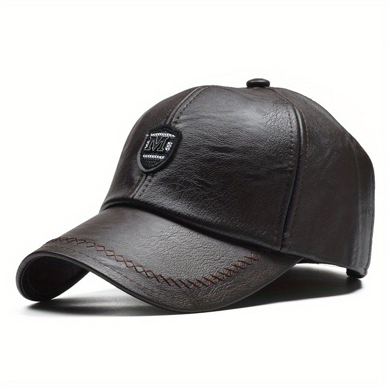 1 Cappello da baseball nero in pelle sintetica con visiera regolabile - Leggero, resistente e traspirante per attività all'aperto, viaggi, feste in spiaggia e abbigliamento casual, cappello da moda primaverile | Cappello da baseball regolabile | Equipaggi