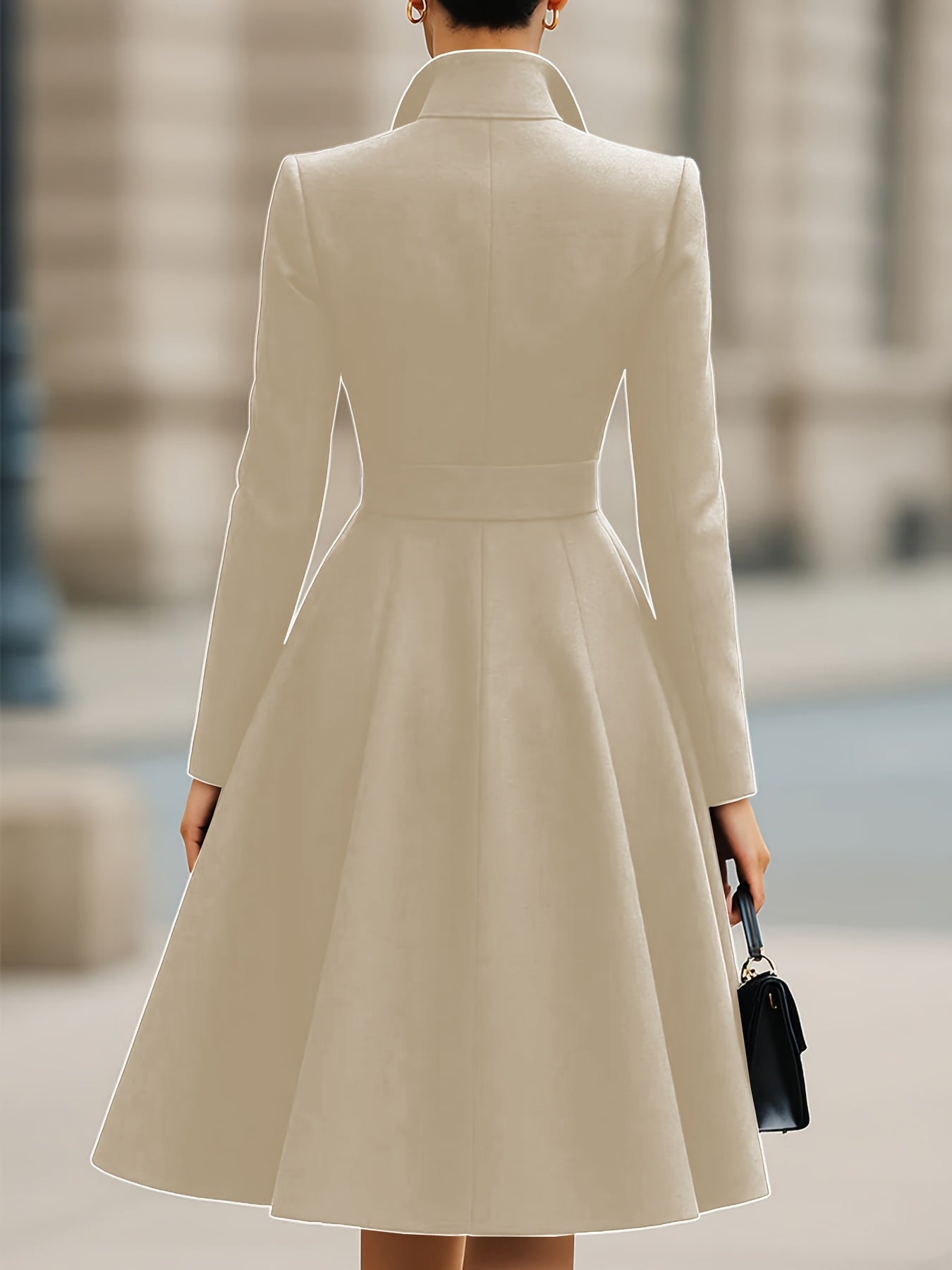 Women'S Elegant A-Line Maxi Dress with Pockets - High Neck, Long Sleeve, Button-Up Front, Flowy Hem, Perfect for All Seasons, Casual to Formal Wear