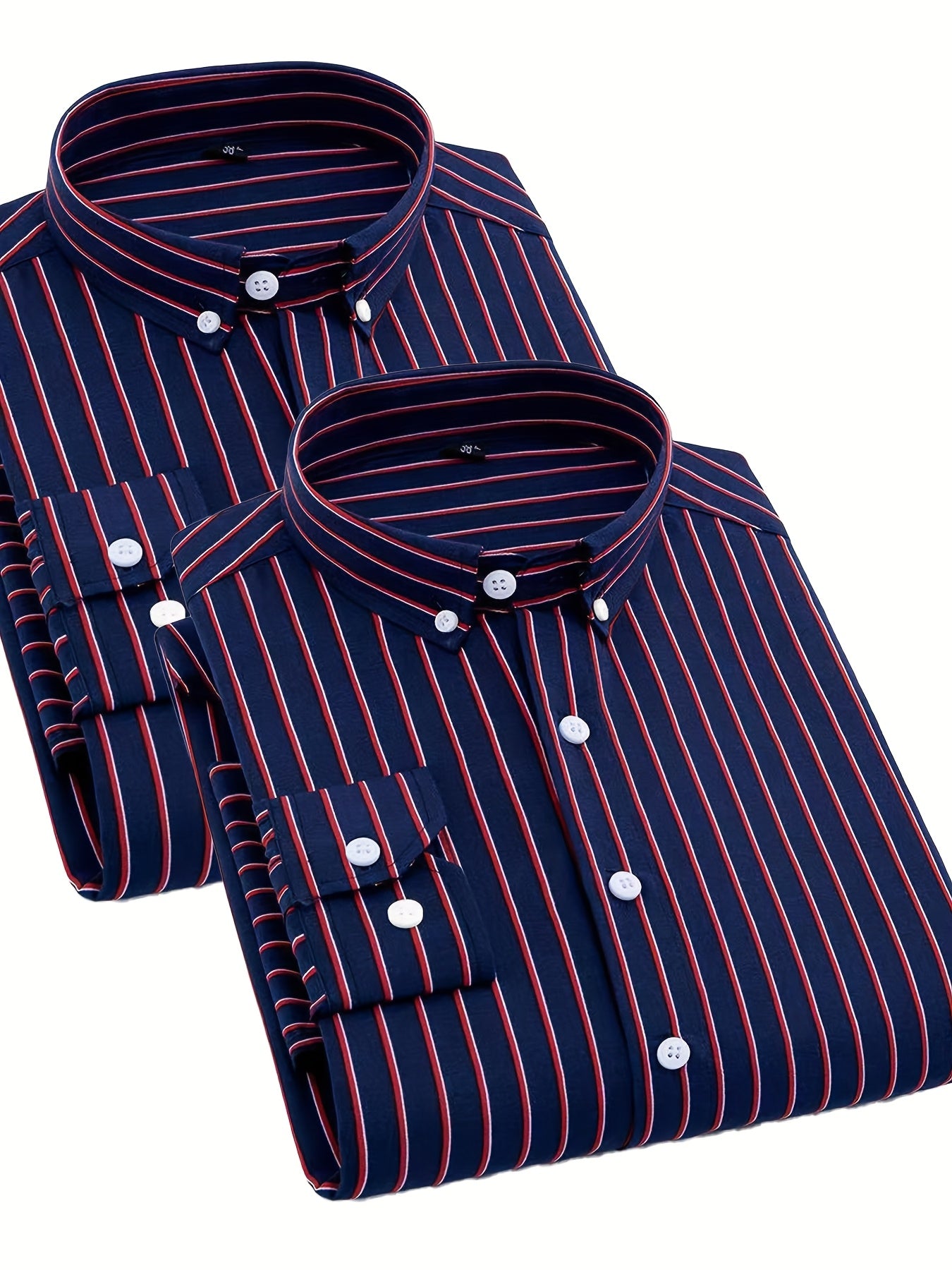 1+1pz Camicia Uomo a Righe con Maniche Lunghe - Colletto Casual, Tessuto Leggero, Ideale per Vacanze al Mare, Appuntamenti e Regali, Top Classico a Righe