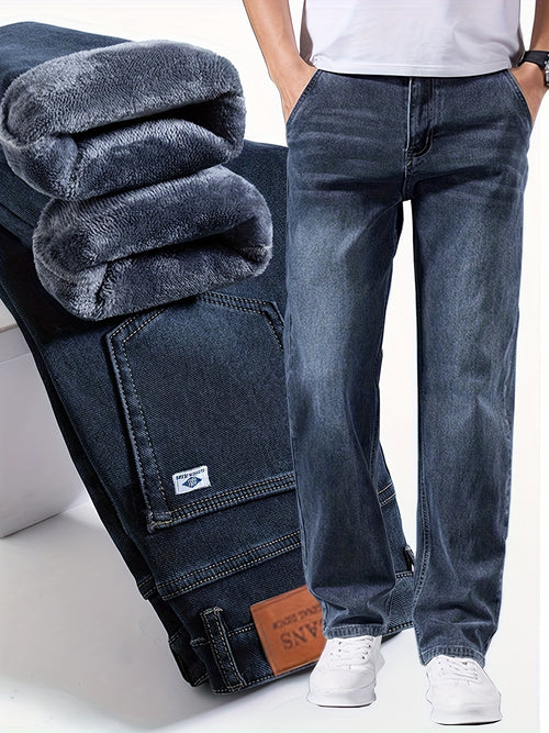 092+1# Nuova Arrivo Invernale Jeans Minimalisti Spessi Foderati in Pile Elasticizzati