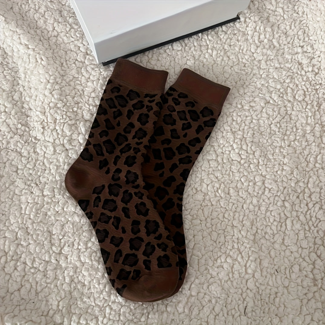3 Paia di Calzini alla Caviglia per Donna con Stampa Leopardo, Tessuto Elasticizzato in Poliestere, Lavabile in Lavatrice, Casual ed Elegante, Design Giocoso con Animali per Autunno e Inverno, Utilizzo Interno/Esterno, Calzini con Stampa Leopardo
