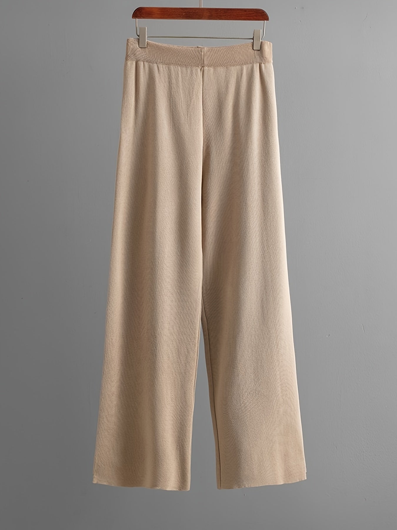 Pullover con bottoni a diamante d'argento - Cardigan a maniche lunghe - Pantaloni a gamba larga - Set di due pezzi - Set elegante per donne - Top con bottoni nascosti, pullover a maniche lunghe, top invernali morbidi e caldi per donne - Moda sottile - Abi