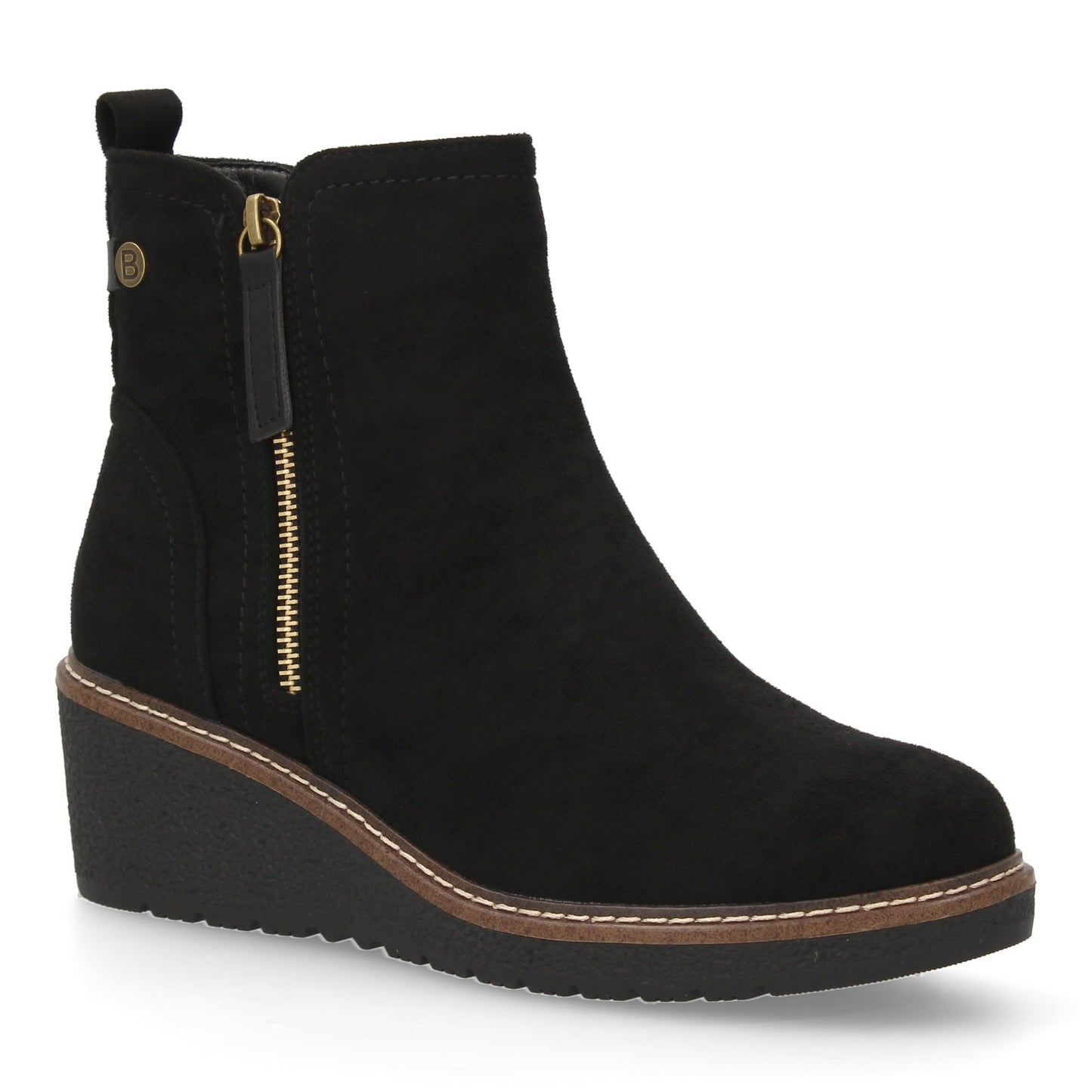 Stivaletto con Zeppa Donna, Design Comodo ed Elegante. Dettagli Cuciti con Chiusura a Cerniera e Linguetta Posteriore. Perfetto per Autunno e Inverno