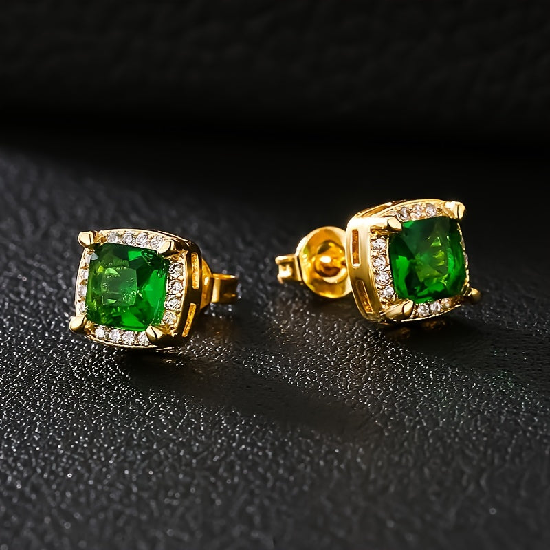 1 Paio di Orecchini a Spilla Quadra Eleganti ICEDCHICS, Zirconia Sintetica, Staffa in Acciaio Inossidabile, Base in Rame, Non Magnetici, Gioielli alla Moda per Uomini e Donne