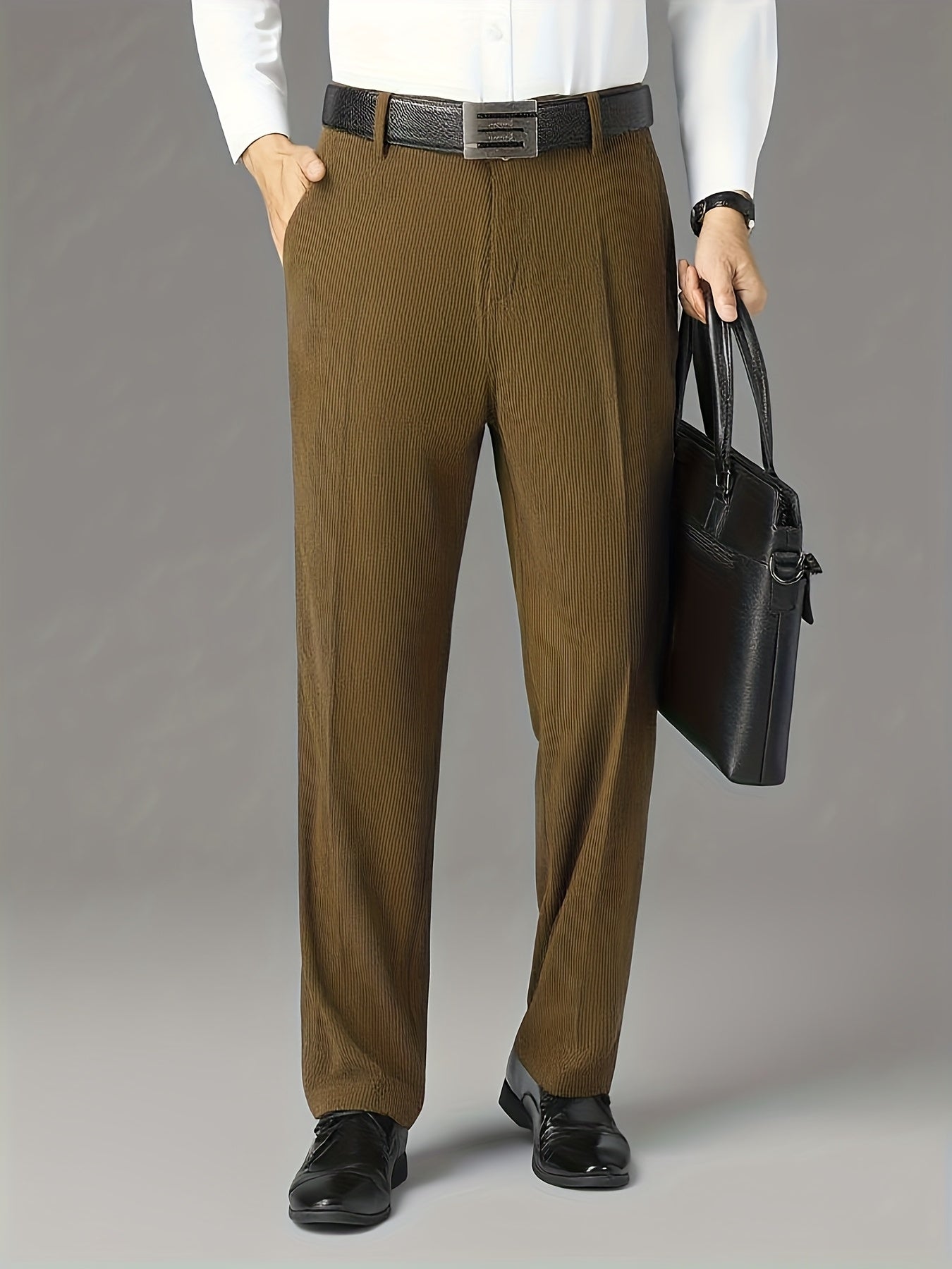 3 pezzi Pantaloni Eleganti da Uomo in Velluto a Coste - Casual Business Leggero, Semi-Formale, Tinta Unita, Vestibilità Regolare, Comfort per Tutte le Stagioni, Marrone, Blu Navy, Perfetti per Ufficio o Abbigliamento Casual, Abbigliamento da Ufficio|Aspet